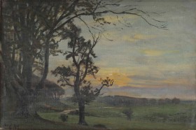 Christian Zacho (1843-1913): Morgenstemning, bakket landskab. 1897