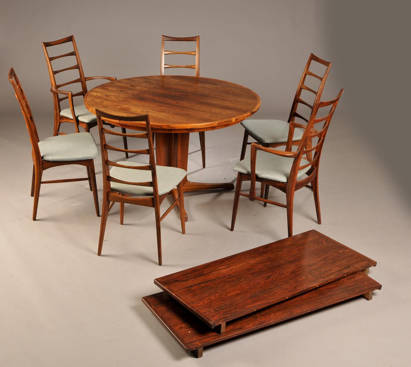 Niels Koefoed Round Dining Table And Six Dining Chairs Rosewood Model Eva 9 Lauritz Com