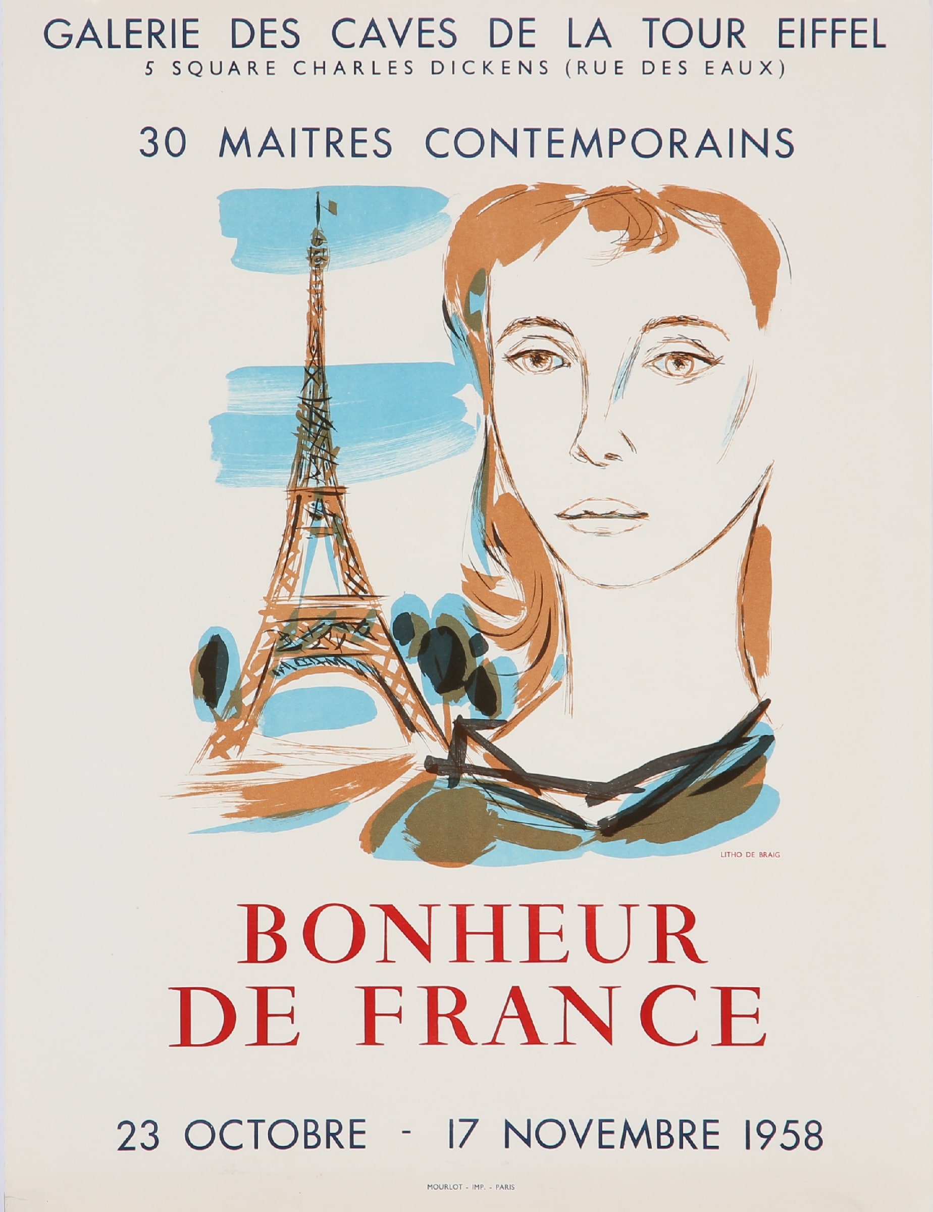 Paul Braig, after. 'Bonheur de France, 30 Maitres Comporains'. Lithographic exhibition poster, 1958