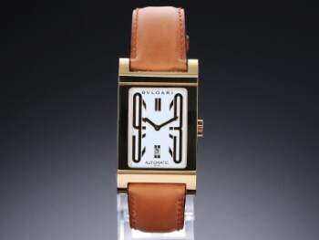 Bvlgari Rettangolo. Automatisk herreur i 18 kt. guld med hvid skive, 2010erne