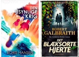 'Det blæksorte hjerte - Cormoran Strike 6' af Robert Galbraith og 'Den usynlige krig - Tavse verdener 1' af Boris Hansen (2)