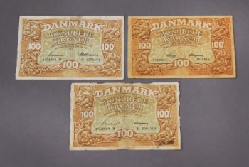Danmark. Heilmann II + III, 100 kr. 1932 og to stk. 1940 - Sieg 110 og 111 (3)