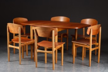 Børge Mogensen m.fl. Seks spisestole, model SM 122 samt spisebord (6+6)