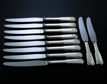 Hans Hansen, Charlotte, middagsknive med skafter af sterlingsølv (12)