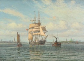 Vilhelm Arnesen (1865-1948): Sailing ships off Copenhagen Harbour. 1930