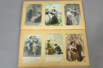 Gl. album med postkort, blandede temaer (ca. 96)