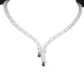 Necklace in rhodium-plated Sterling Silver adorned with two drop-cut amethysts and zircons.