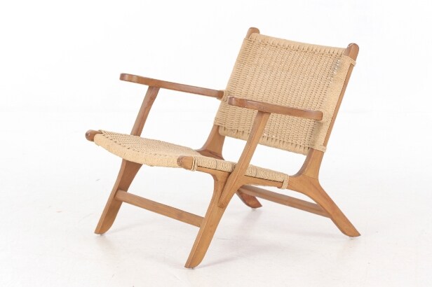 Lounge chair made of teak wood / paper yarn, model Saga