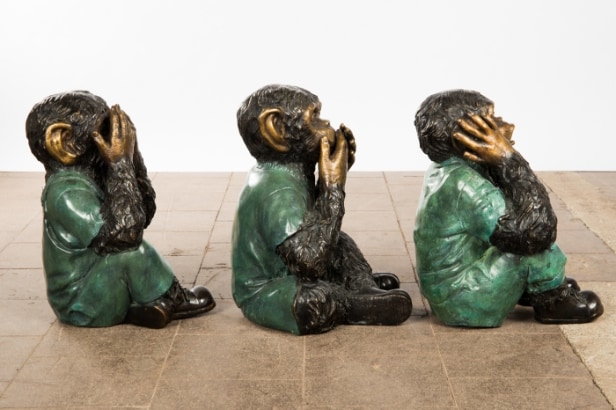 Skulpturer/figurer, de 3 vise aber, 'Ikke høre, ikke se, ikke tale'-aberne, bronze (3)