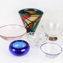 Samling moderne kunstglas og skåle fra Sverige, Italien og Danmark. (6)