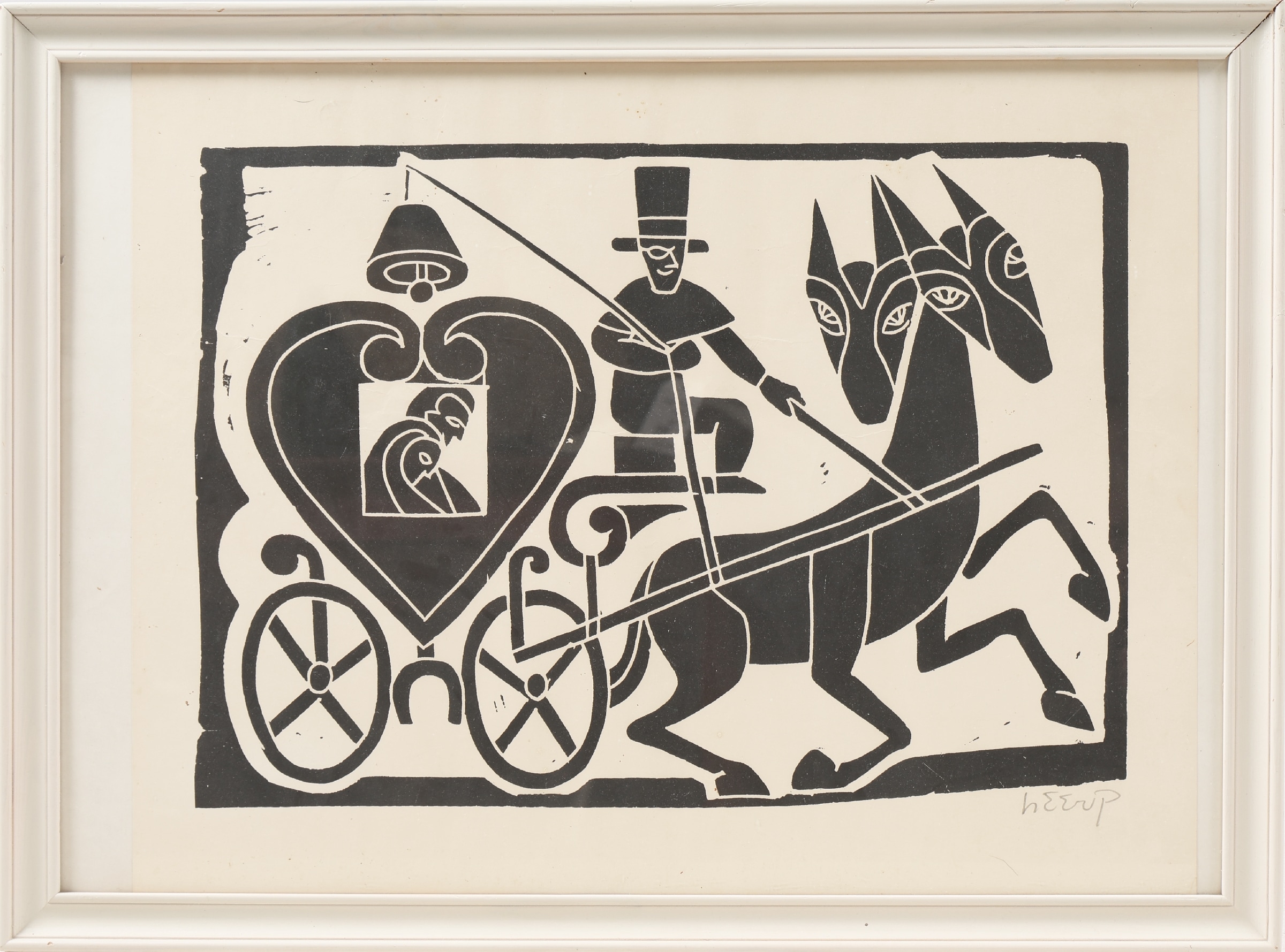 Henry Heerup 'The Wedding Carriage', linoleum print