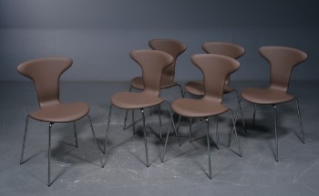 Arne Jacobsen, Munkegaardsstole, brun læder (6)