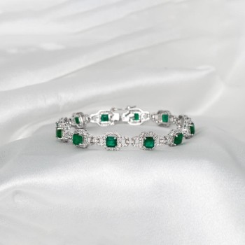 Smaragd og Diamantarmbånd af 14 kt. hvidguld, ca 6,29 ct.
