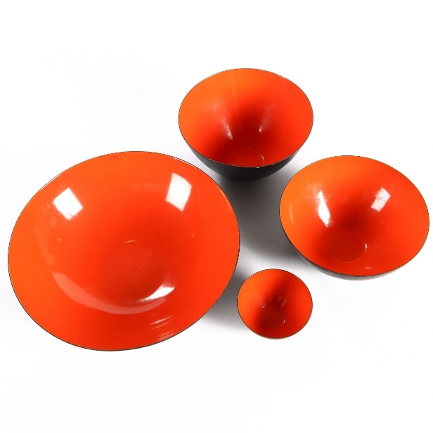 Herbert Krenchel. Samling på 4 Krenit skåle, orange. (4)