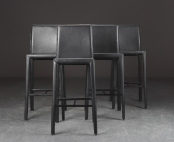 Fire barstole betrukket med sort læder (4)
