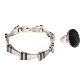 Ibsen & Weeke and N.E. From: A bracelet and a ring of sterling silver with onyx. (2)