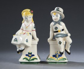 Aluminum. The Shepherdess and the Chimney Sweeper, two earthenware Children's Aid Day figurines (2)