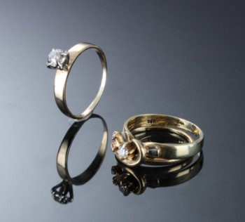 Tre vintage ringe af 14 kt. guld m/ brillanter,  (3)