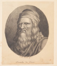 Johan Michael Sattler. Portræt af Leonardo Da Vinci. Bly på papir. Sign.