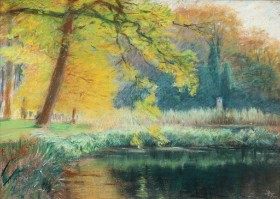 Arnold Krogh. Autumn party from Wedellsborg Park, pastel