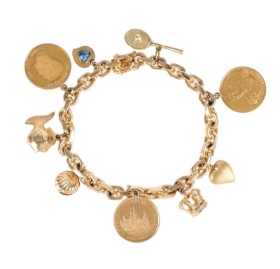 Ove Fogh Pedersen: Charm bracelet of 14 kt. gold with gold coins, 49.5 g.