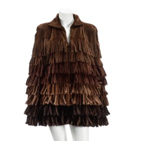 7144 - Kopenhagen Fur. Poncho af mink strimler. str. Onesize