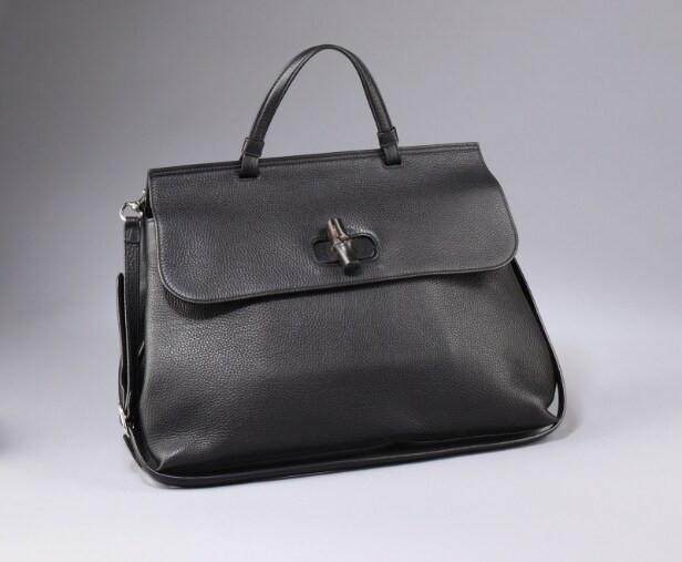 GUCCI. 'Bamboo Daily' top handle taske/ skuldertaske af sort Pebbled læder