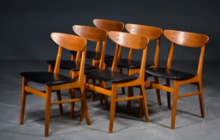 Farstrup møbelfabrik. 6 stole af teak og bøg, (6) - Lauritz.com