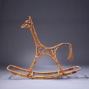 Kay Bojesen, attributed. The rocking giraffe made of bamboo, eyes made of beech wood, tail tassel made of bast