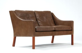 Børge Mogensen to personers sofa, 2208, original betrukket med brunt læder.