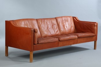 Børge Mogensen. 3-pers. sofa i brunt læder, model 2213