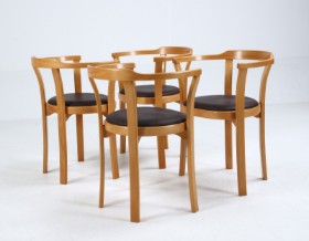 Farstrup Furniture Factory. Set of four stackable chairs in beech and aniline leather. 1970s(4)