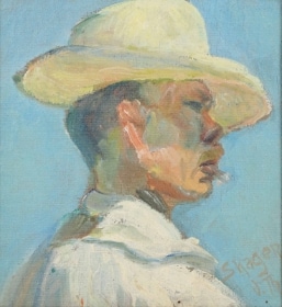 Danish Skagen painter, early 1900s: Portrait of a young man with a cigarette.