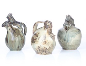 Bode Willumsen for Royal Copenhagen. Three jugs of stoneware, sung glaze (3)