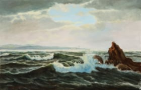 Paul Dupont. Kystparti med klipper og havfugle