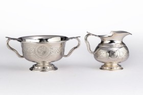 Anton Michelsen. Silver sugar and cream set in Old Norse style, mixed style period, anno 1874 (2)