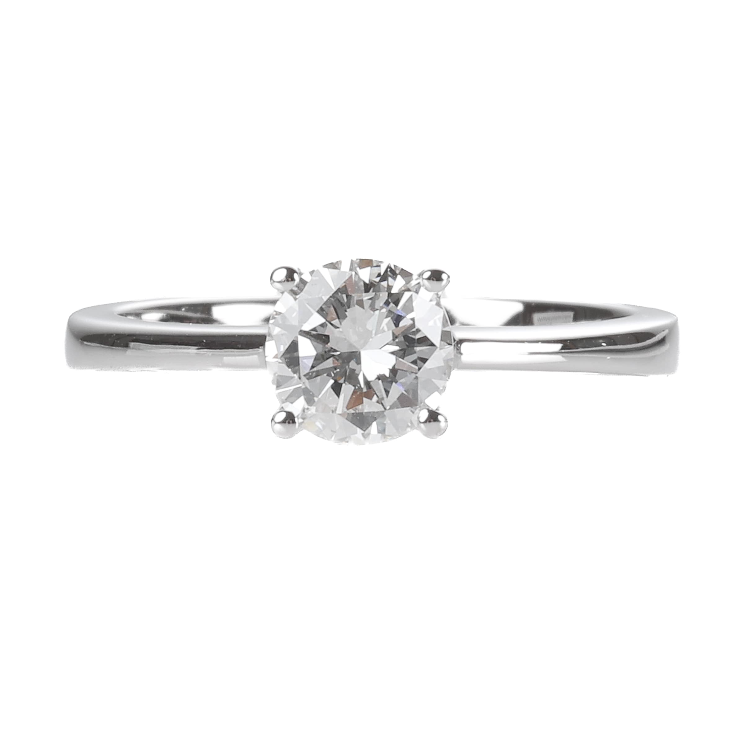 Diamond solitaire ring in 18 kt. white gold, 0.88 ct. TW/VVS1. Size 55.5. IGI certificate.