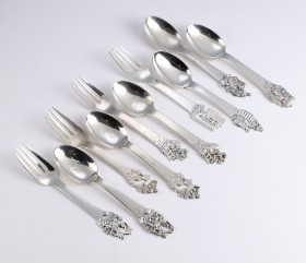 Horsens Silverware Factory and others Silver children's cutlery from the 'Eventyr series' (10)