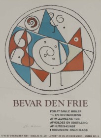 Ejler Bille (1910-2004): 'Bevar den Frie'. Udstillingsposter, litografi i farver. 1982.