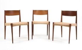 Poul Cadovius for dk3. Tre spisestole, røget egetræ, model Pia Chair (3)