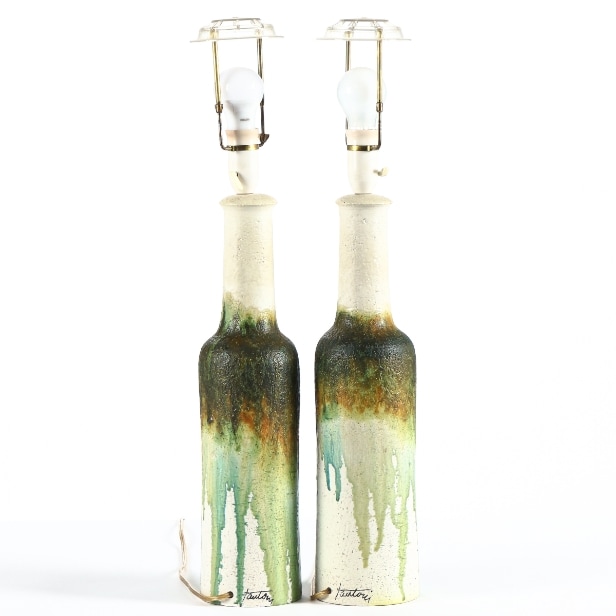 Marcello Fantoni. Pair of table lamps in glazed stoneware. 2nd half of the 20th century. (2)
