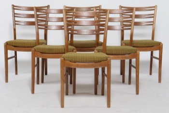 Farstrup møbelfabrik. Seks spisestole med stel af massivt bejdset bøgetræ