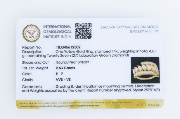 Cross-Over ring af 14 kt med laboratorieskabte diamanter, ca 2.63 ct, Str 54