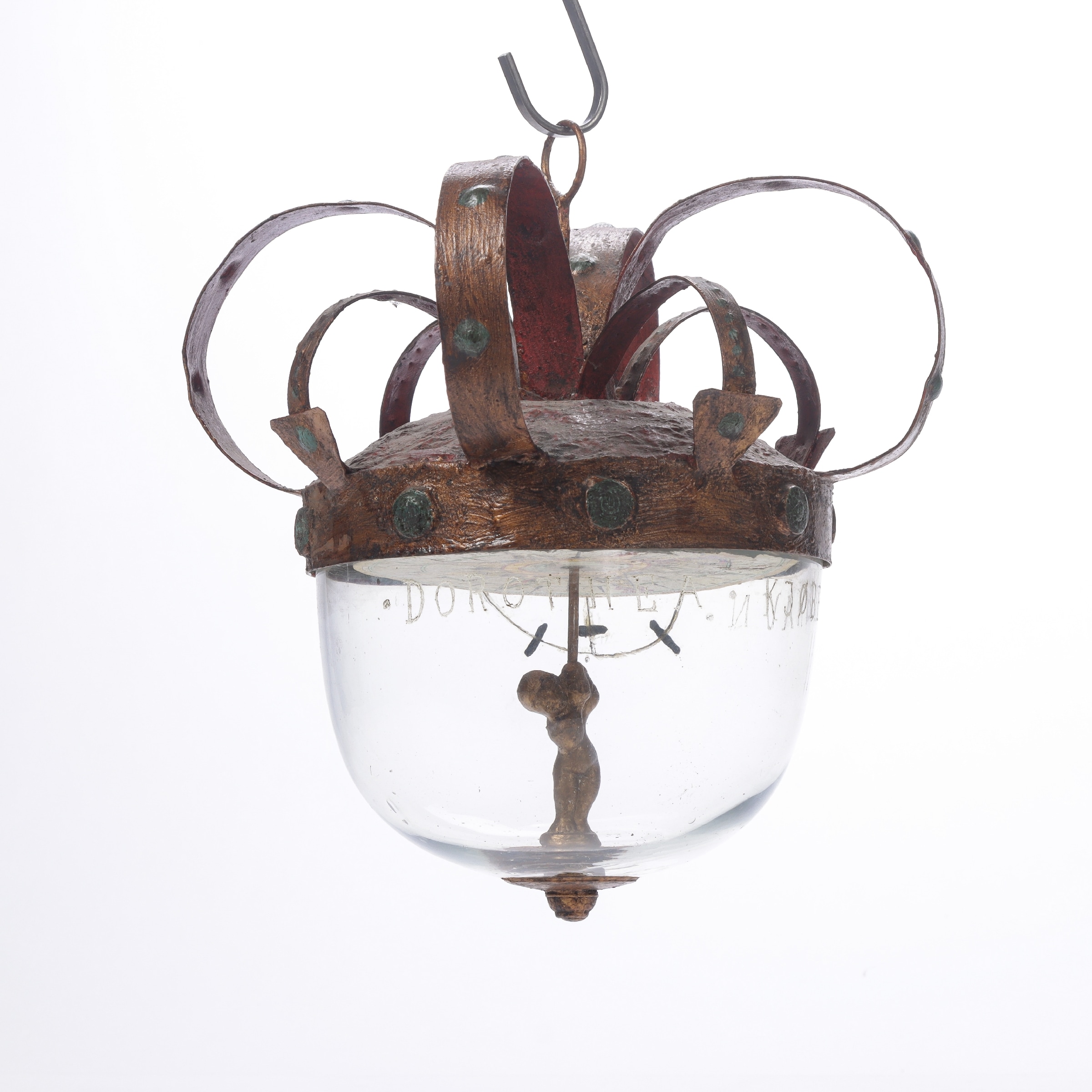 Gossip compass suspended from a royal crown, cut glass dome 'Dorothea Copenhagen', 18th century