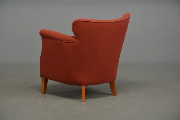 To lænestole, grøn velour / rosa uldstof, 1950'erne (2)