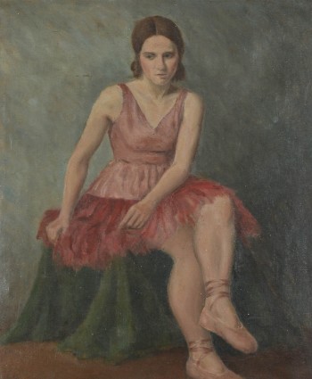 Ubekendt kunstner. Portræt af en ung kvinde i rosa kjole