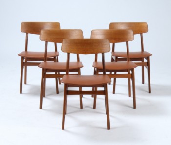 Farstrup. Et sæt på fem stole, cognac anilin læder (5)