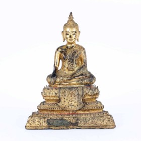 Buddha figure seated on throne. Thailand 1900s.