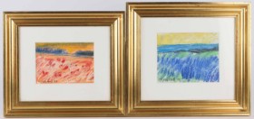 Ulrik Hoff (1938-2023): Two miniature landscape compositions. Pastels. 1998.