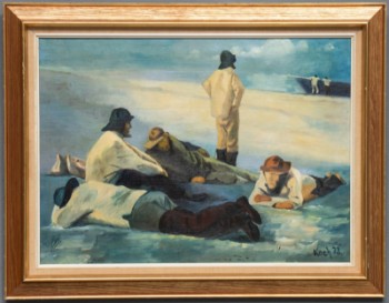 Kopi efter Krøyer. Olie på lærred, fiskere